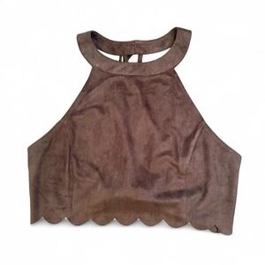 Large Black Scallop Halter Crop top